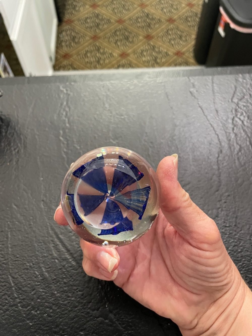 Handblown Glass Flower Paperweight - Blue Floral Design - Picture 3 of 3